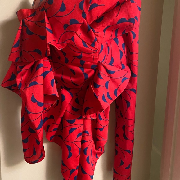 Self Portrait Azalea Print Ruffle detail one shoulder top - Picture 3 of 3